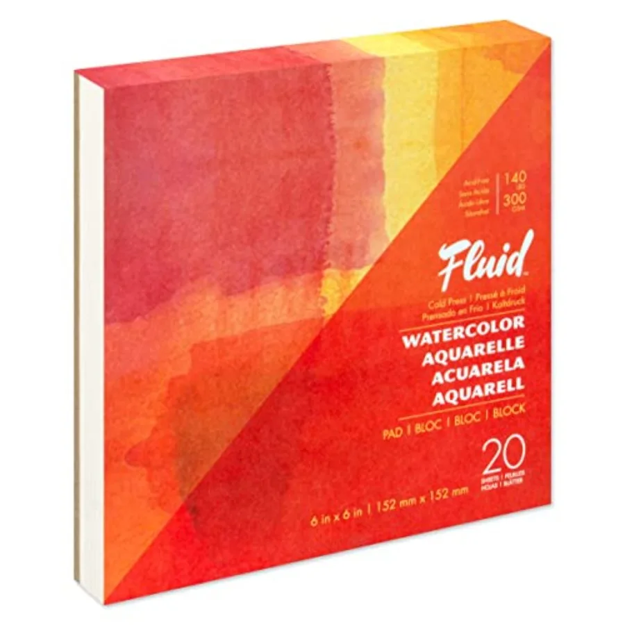 

Fluid Watercolor Paper Fold Over Pad, Inch, 20 Sheets, 140 lb 300 GSM Cold Press for Artist Patg and Wet Media