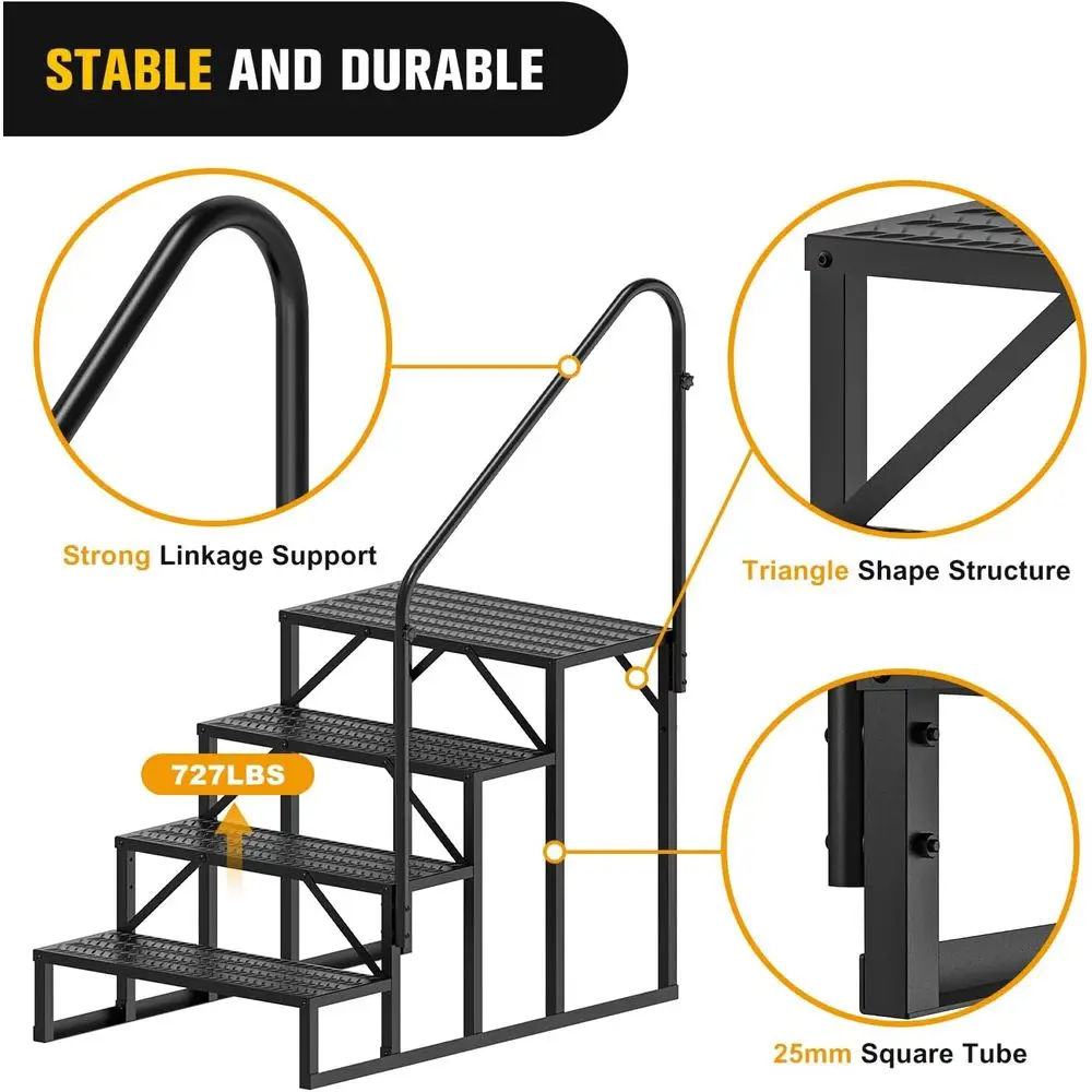 Handrail, 4 Steps Outdoor RV Stairs, Portable Mobile Motor Home Steps for Camper, Travel Trailers, Dock Entry, 5th Wheel RV Porc