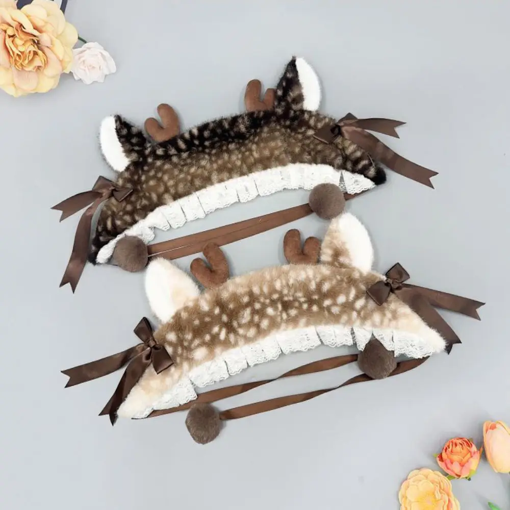 Cute Thick Deer Pattern Faux Fur Hat Warm Leg Cover Cross-tie Scarf Windproof Soft Fluffy Mink Fur Fake Collar Shopping Trip