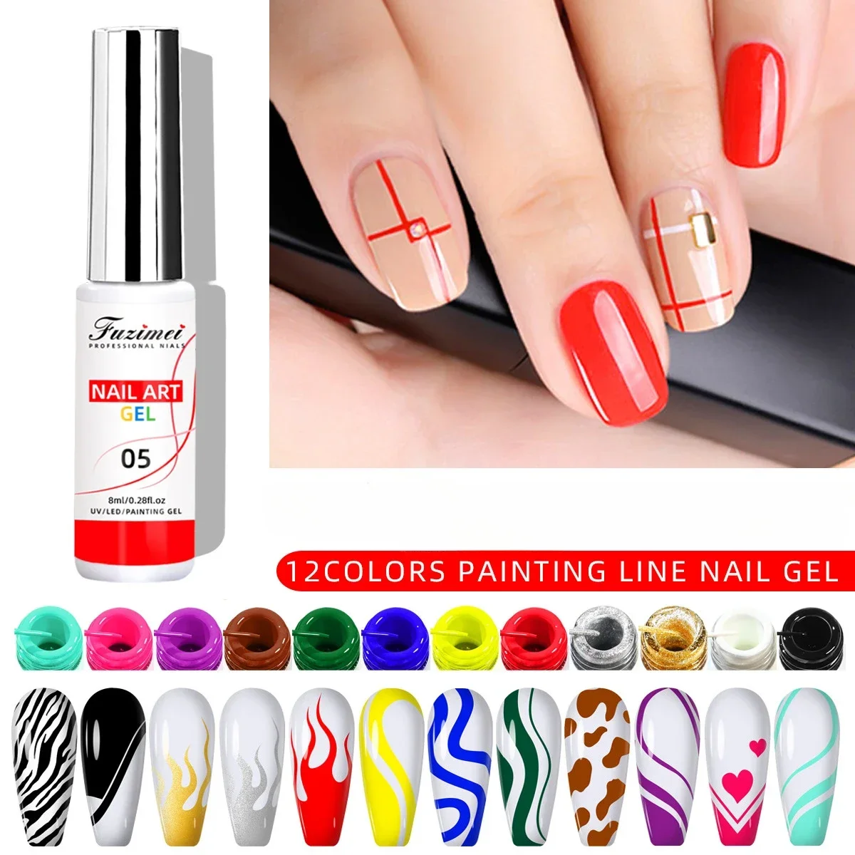 

12Pcs Line Gel Nail Polish Set Semi Permanent UV Gel For DIY Painting Drawing Manicure Varnish Nail Art Liner Gel Brushed Glue