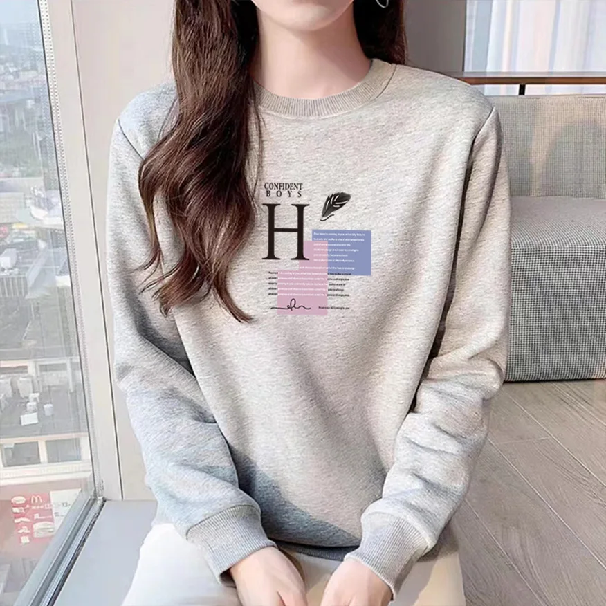 New Pure Cotton Sweatshirt round Neck Multi-Color Sporty Loose Casual Fashion Print Top Women Trend Spring Autumn Jacket