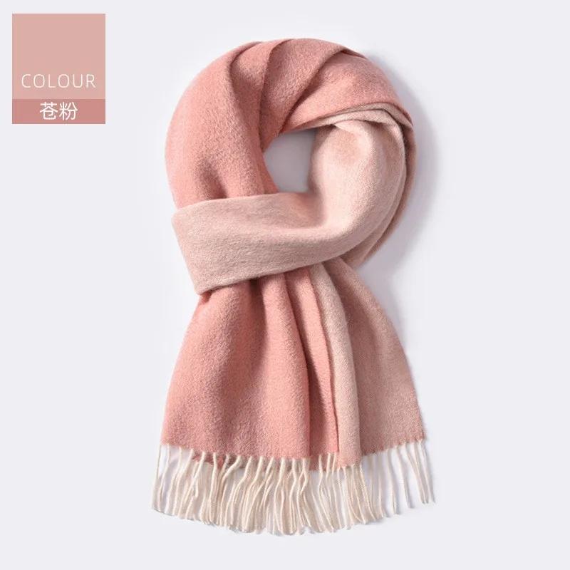 

100% cashmere warm double-sided scarf solid color winter new classic fringed shawl