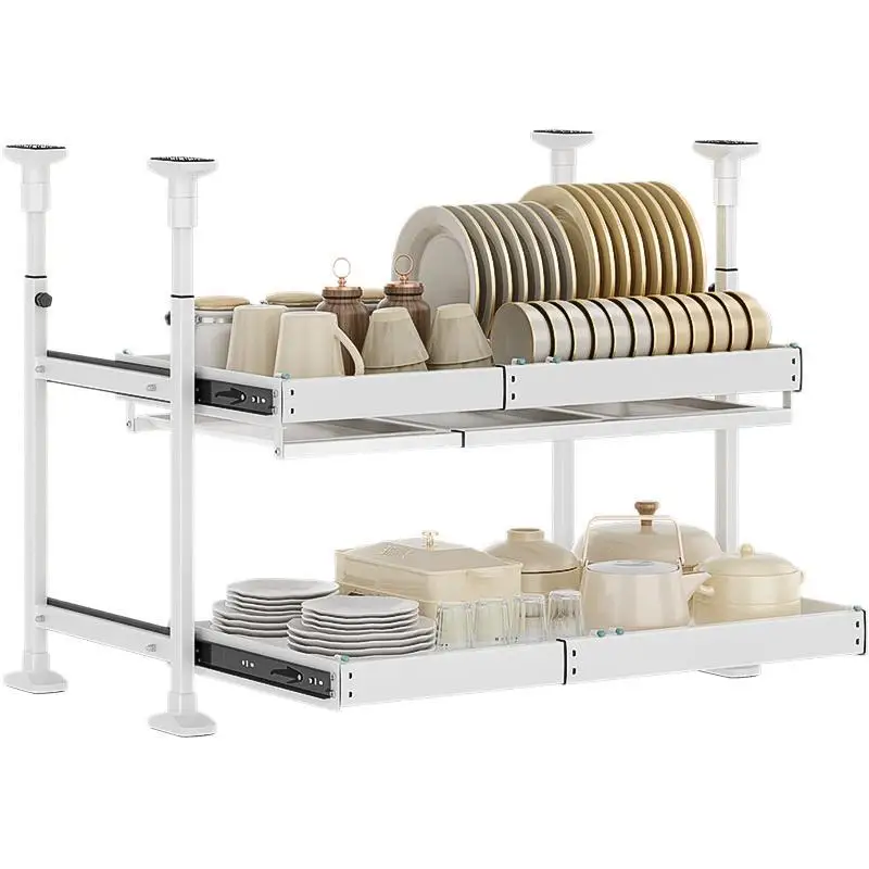 

Kitchen Dishes Retractable Basket Storage Rack Cabinet Drawer Drain Shelf Household Dish Chopsticks Shelf
