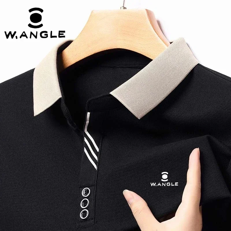 W Angle Fashion Men's Trend POLO Business Leisure Golf Men's Long Sleeved T-shirt POLO Long Sleeved Top