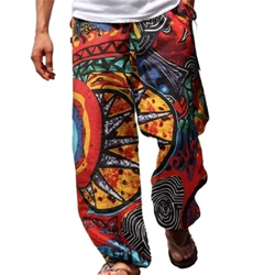 Mens Casual Baggy Harem Pants Elastic Waist Beach Loose Wide Leg Hippy Trousers