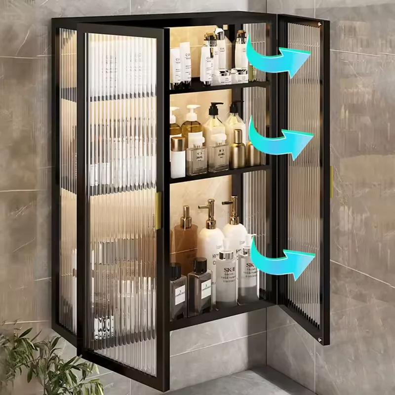 New Wall Hanging Rack With Cabinet Door Multifunctional Bathroom Toilet Cabinet Shower Supplies Organization Storage Box