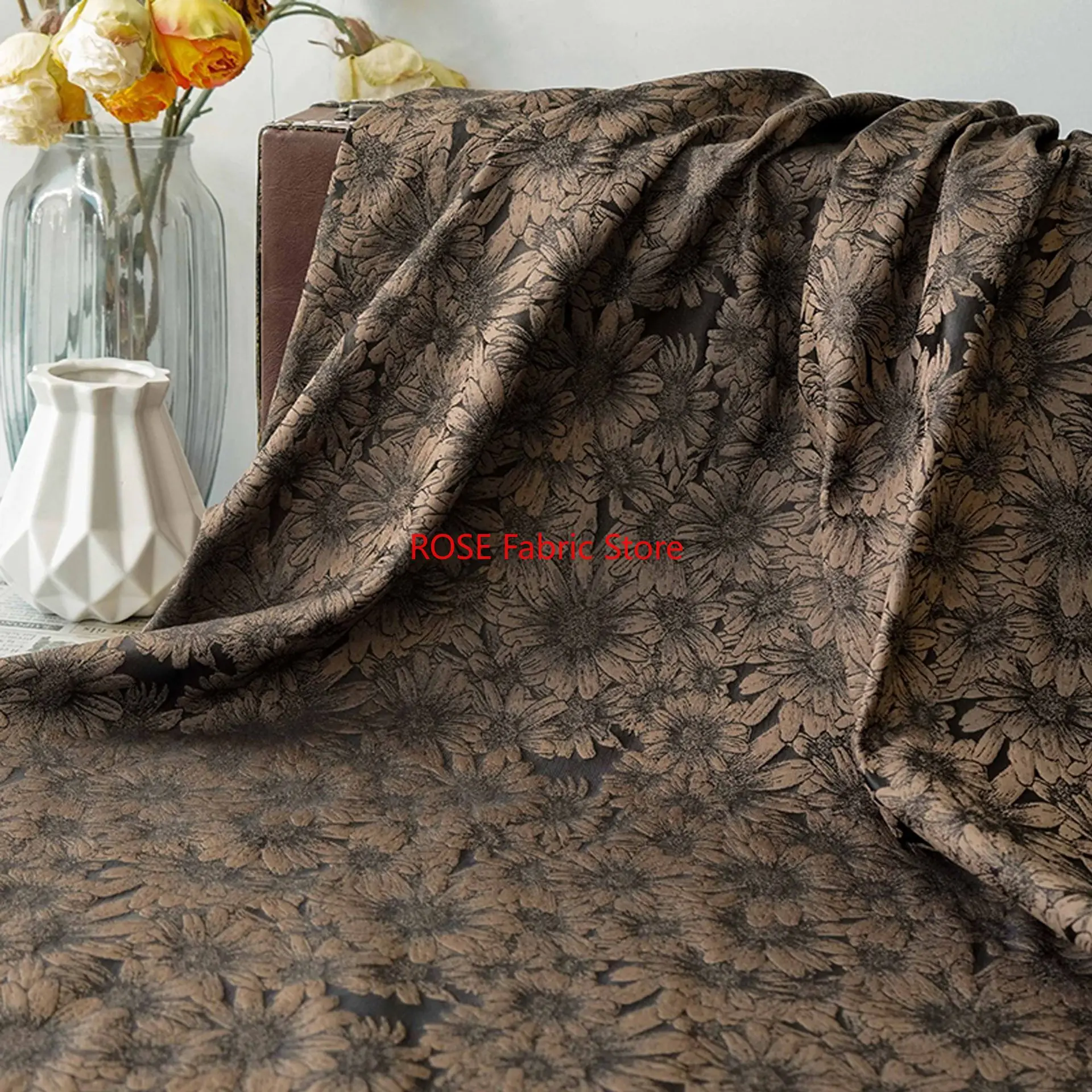 1 Meter Retro Style Daisy Flower Jacquard Fabric Elegant Cheongsam Dress Coat Pillow Decorative Handmade Sewing Fabric