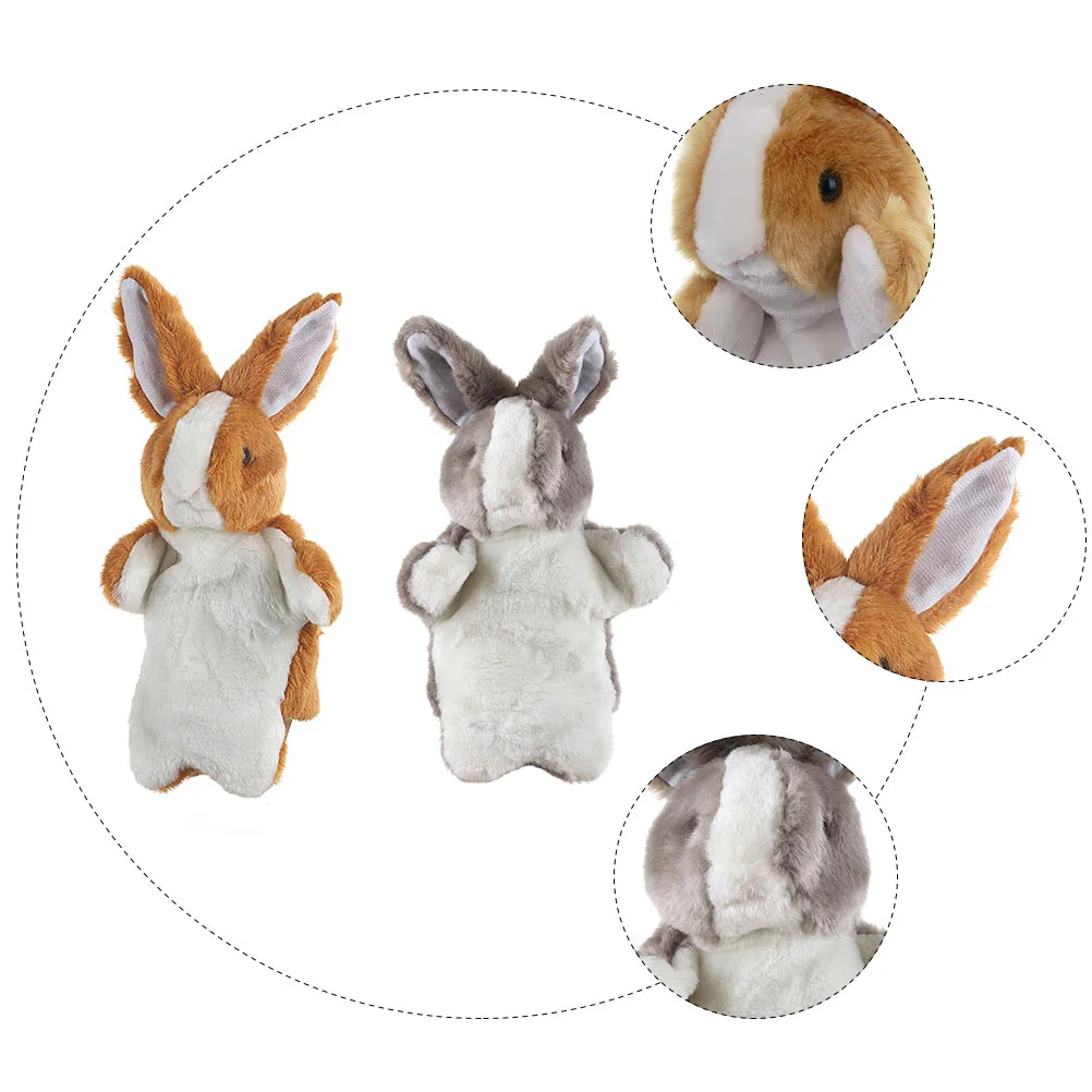 Marionnettes de lapin en peluche marron, marionnettes à main, jouets interactifs d'animaux