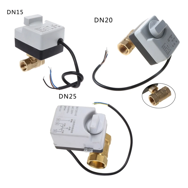 AC220V DN15 DN20 DN25 2 Way 3 przewody mosiężny zawór kulowy z napędem elektryczny Actuato z przełącznik ręczny