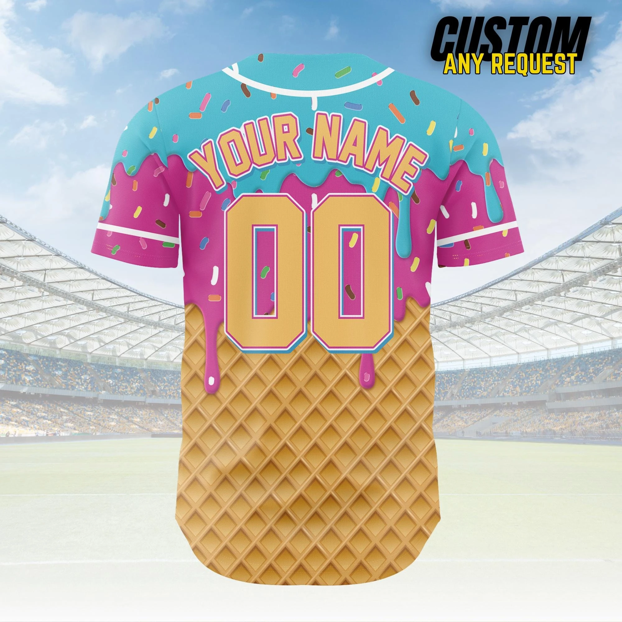 Hot Personalized Ice Cream Drip Baseball Jersey for Men Women Youth Kid,Custom Sprinkle Drip Baseball Matching Family Shirt