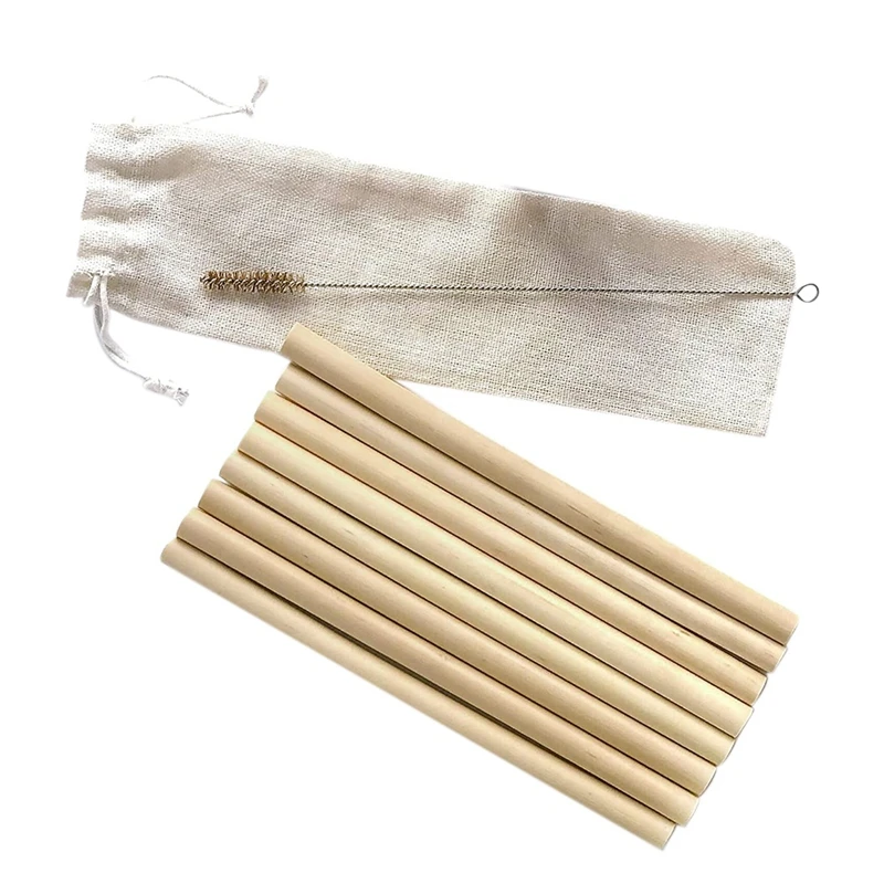 10 Pcs Bamboo Straw Reusable Straw Natural Organic Coffee Milk Tea Juice Straw With Cloth Bag And Cleaning Brush