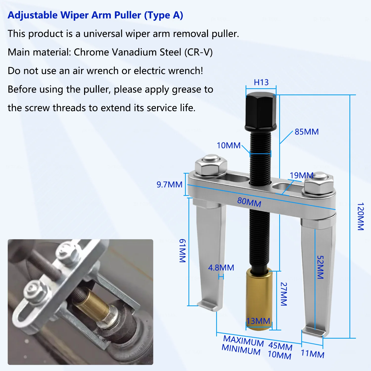 6PCS Adjustable Windshield Wiper Arm Puller Set Battery Terminal Bearing Removal Tool Kit Compatible with BMW VW Audi Ford Honda view 3