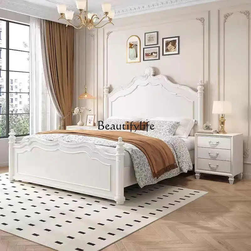 

American solid wood bed modern simple master bedroom double 1.8 meters bed French retro