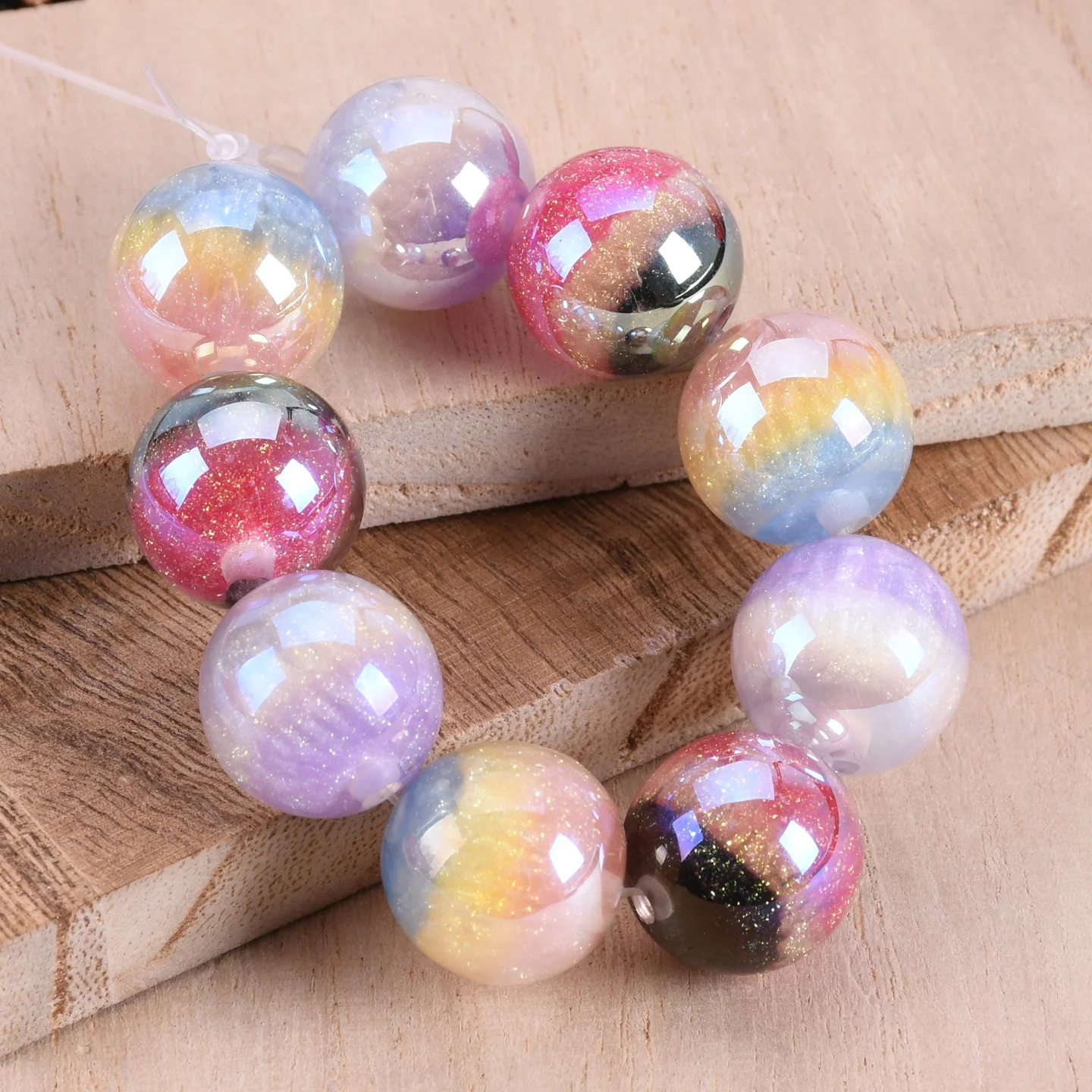 

5pcs Round 16mm Glowing Luminous Hand Painted Resin Loose Beads For Jewelry Making DIY Crafts Findings