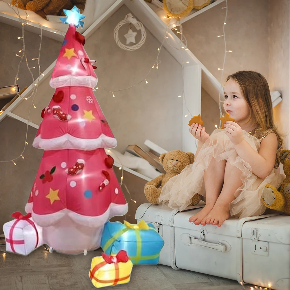 Pohon Natal Tiup 6.9FT dengan Lampu LED, Pohon Natal Tiup Bercahaya untuk Pesta Liburan Natal
