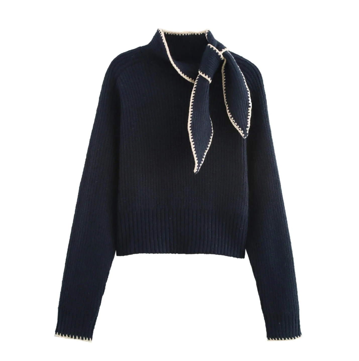 Novo feminino casual doce moda solta manga comprida gola arco-embelezado camisola de malha