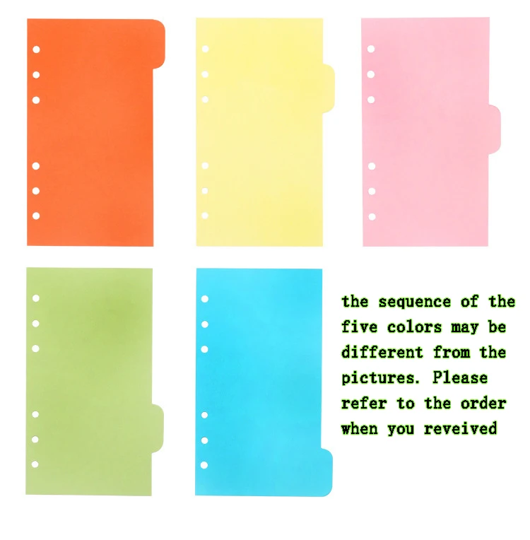 5Packs 5 Colors 25 Sheets A4 B5 A5 A6 A7 Planner Dividers