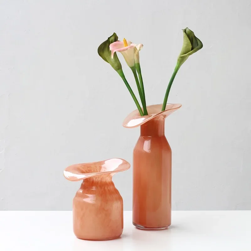 Gradual change color large mouth handmade glass hydroponic vase home soft countertop dining table ornament