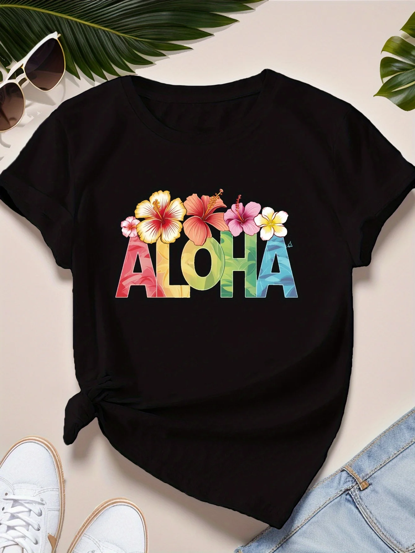 

Женская футболка с короткими рукавами ALOHA Tropical Flowers, летний спортивный топ, уличная одежда в стиле Харадзюку, бесплатная доставка