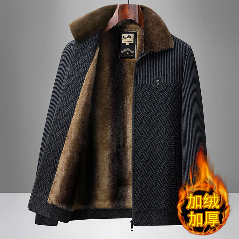 

Мужская шерстяная смешанная куртка 2025 года, мужская плюшевая утепленная одежда из синели и хлопка, одежда для папы, теплое хлопковое пальто для дедушки