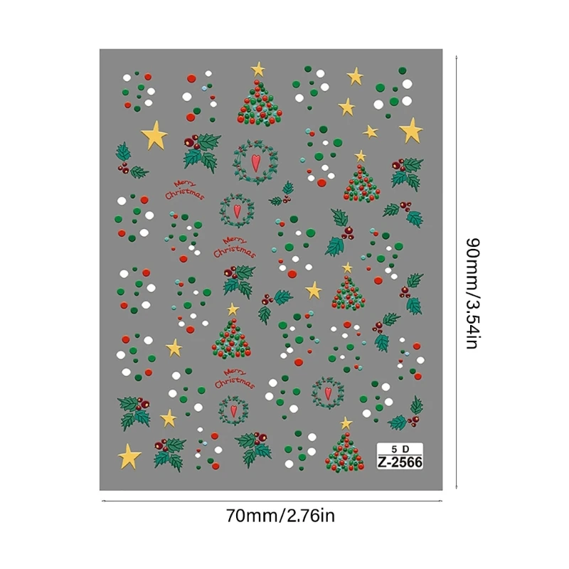 E1YE 1 시트 축제 5D 네일 아트 스티커 반짝이는 크리스마스 매니큐어 장식