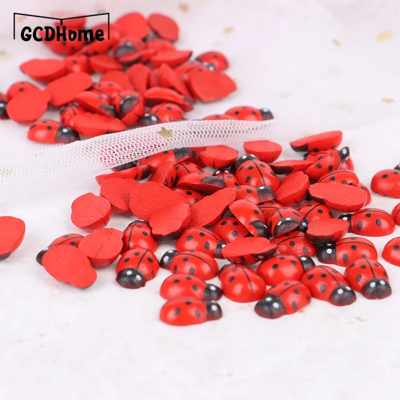 5/10/100pc Wooden/resin Ladybird Sticker DIY Craft Ladybug Wall Decal Home Party Decoration Children Kid Painted Adhesive Back