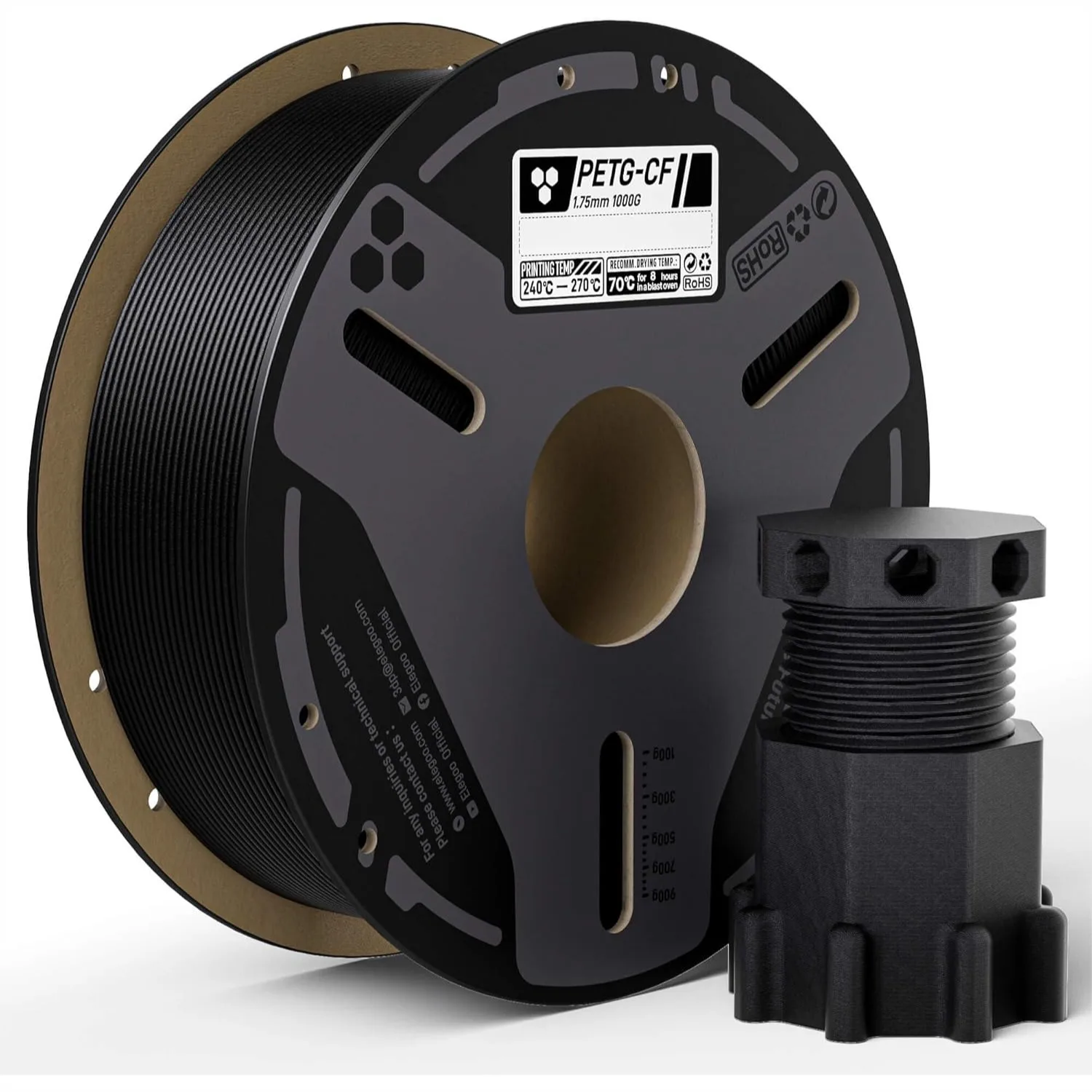 

PETG Carbon Fiber Filament 1.75mm Black 1KG, High Strength & Rigidity for Functional Parts, Abrasion Resistant 3D Printing