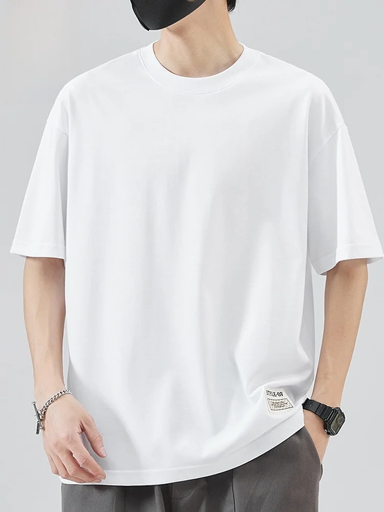 

Мужская свободная футболка с коротким рукавом, белая, с круглым вырезом, повседневная, летняя, модная, из высококачественного хлопка и полиэстера.