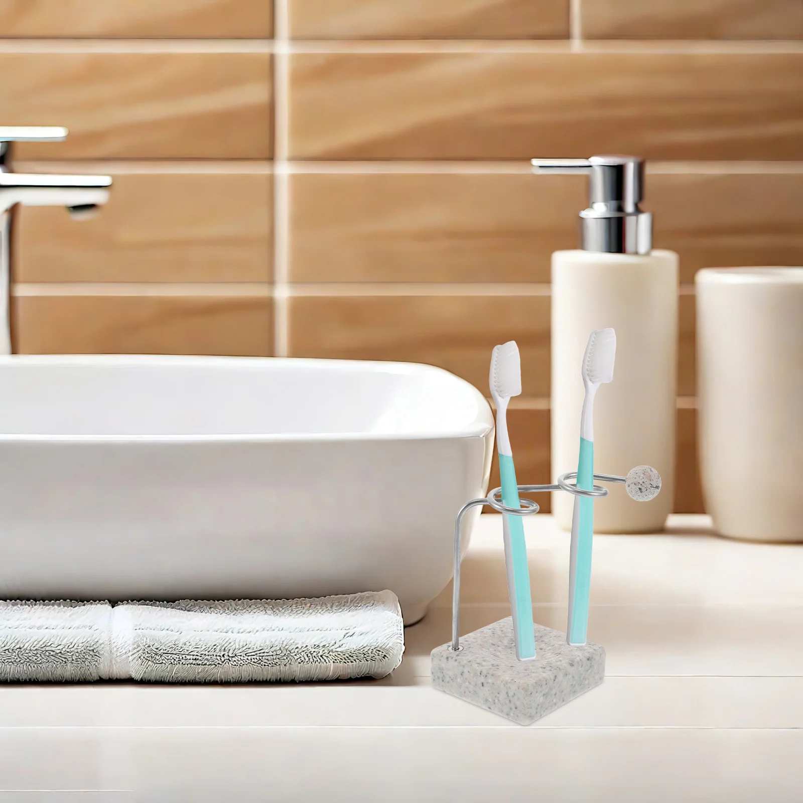 

Stainless Steel Toothbrush Holder Organizer Bathroom Sink Countertop Vanity Modern Minimalist Creative Design Toothbrush Holder