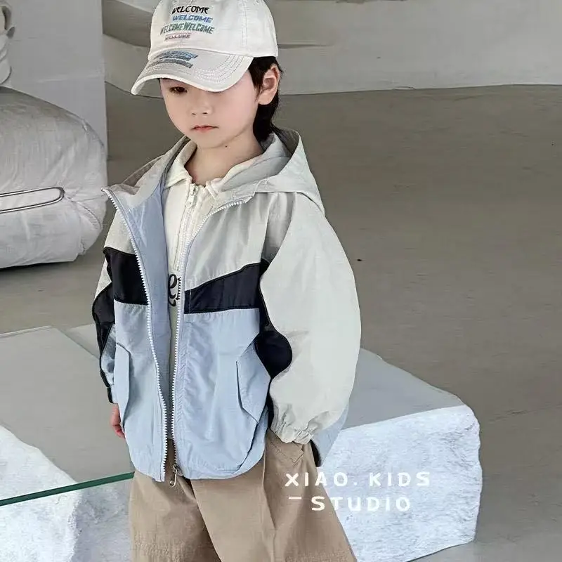Kids Boys' Jacket Spring and Autumn 2026 New Style Children's Color blocked Western style Hoodie Coat Top