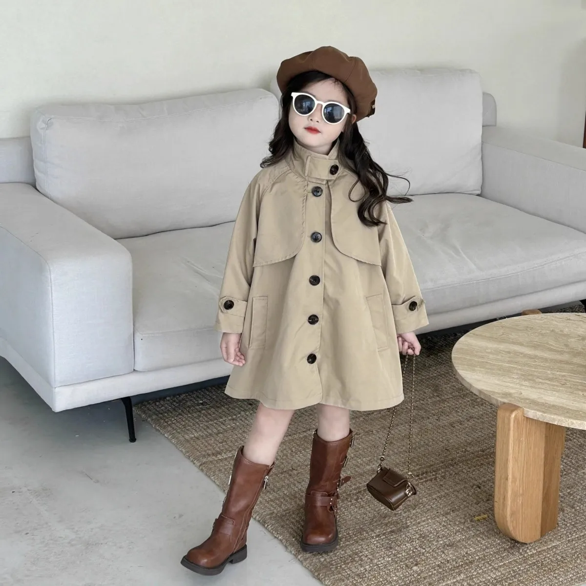 

Girls Windbreaker Jacket Spring and Autumn New Style Children's Western-style Korean Version Medium Long Coat