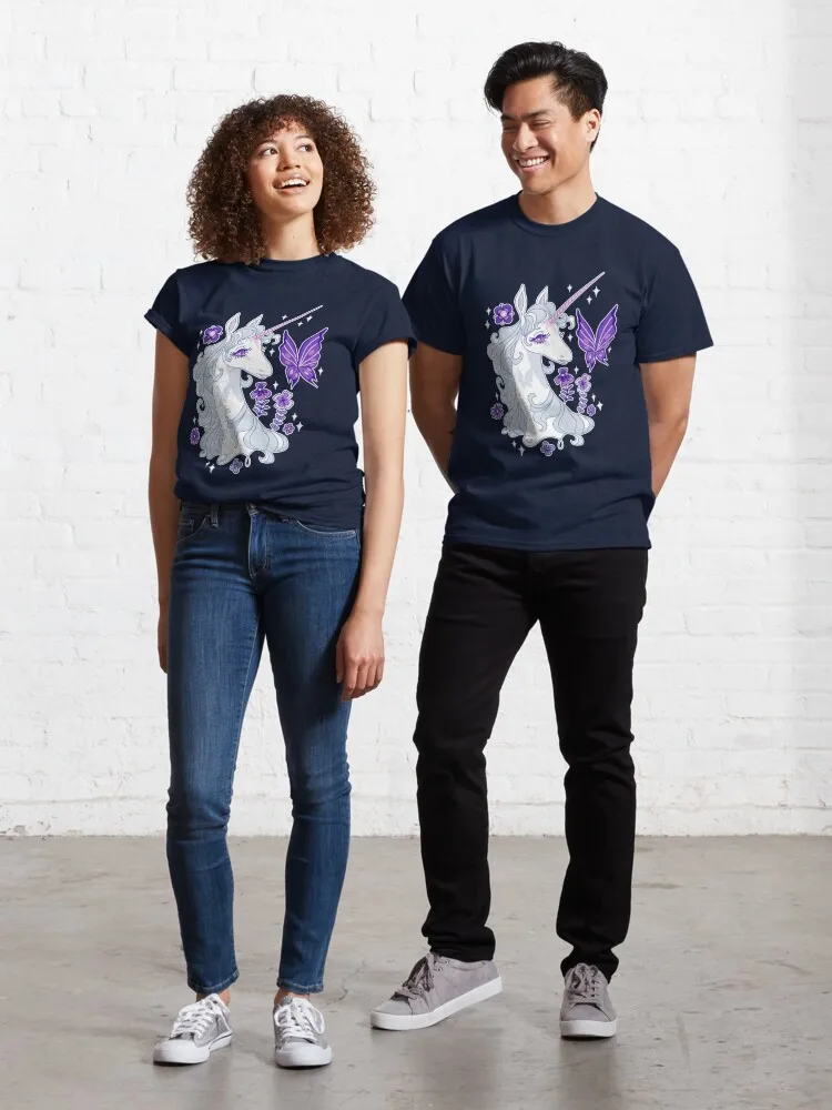 The Last Unicorn Portrait - Butterfly Whispers Classic T-Shirt Short Sleeve Tops Tees Cotton Print Tshirts New Fashion Top Tees