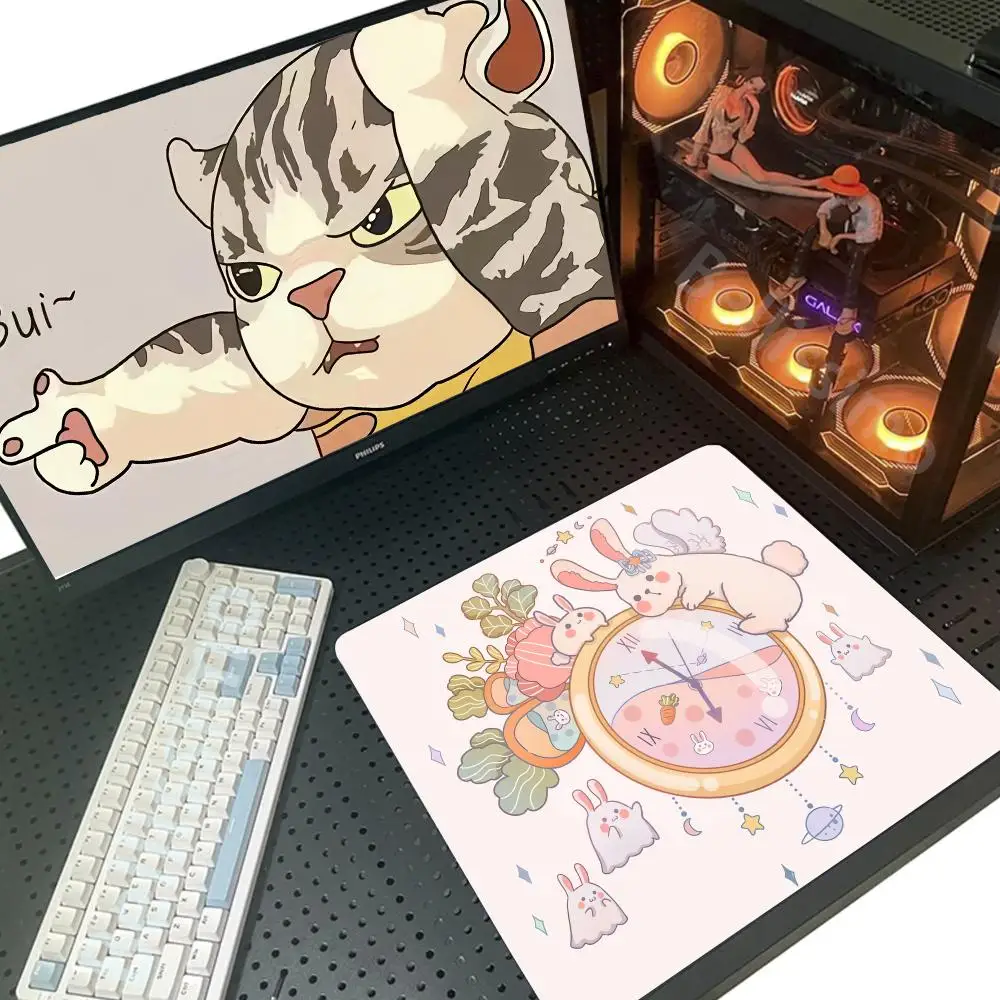 Time Keyboard Game Pad XXL Rabbit Mouse Pad Kitten Desk Pad Small Mat Pastel Pink Kawaii Cute Anime Desktop Protector 450x400mm