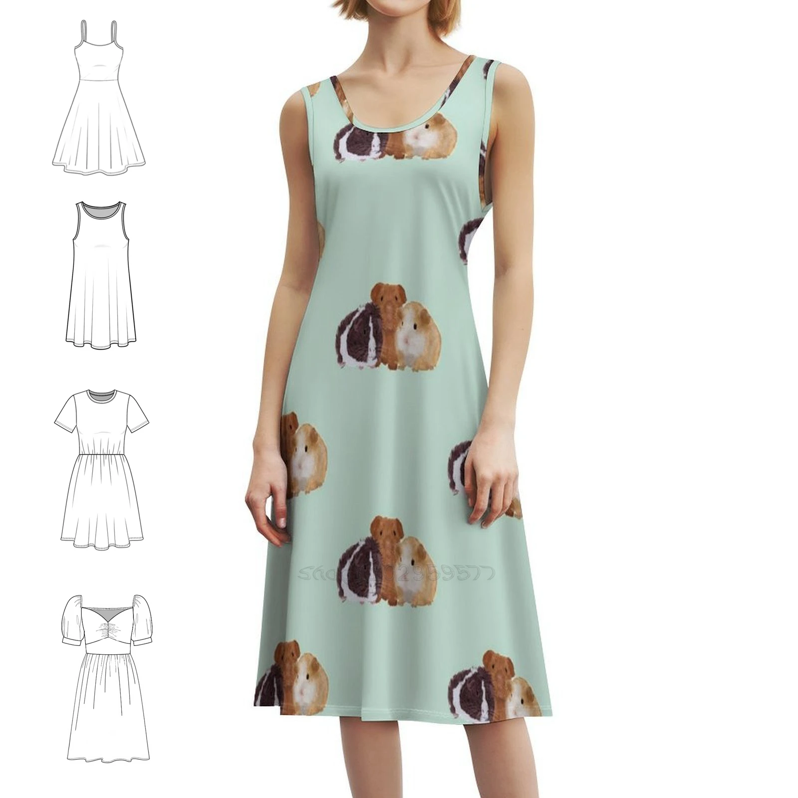 خنازير غينيا فستان سموك الأزهار للنساء الربيع الصيف فستان كاجوال للحزب خنزير غينيا خنازير غينيا الملابس النسائية #1