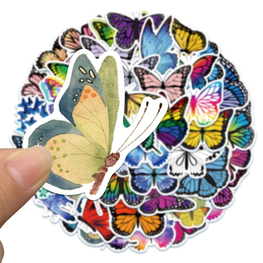 50pcs/pack Flower butterfly graffiti stickers waterproof PVC material stickers DIY bicycle luggage skateboard