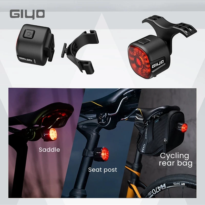 Giyo Smart Bicycle Rear Light Auto On/Off Stop Signal Brake Road Bike LED Taillight USB Charge MTB Cycling Safety Flash Lamp