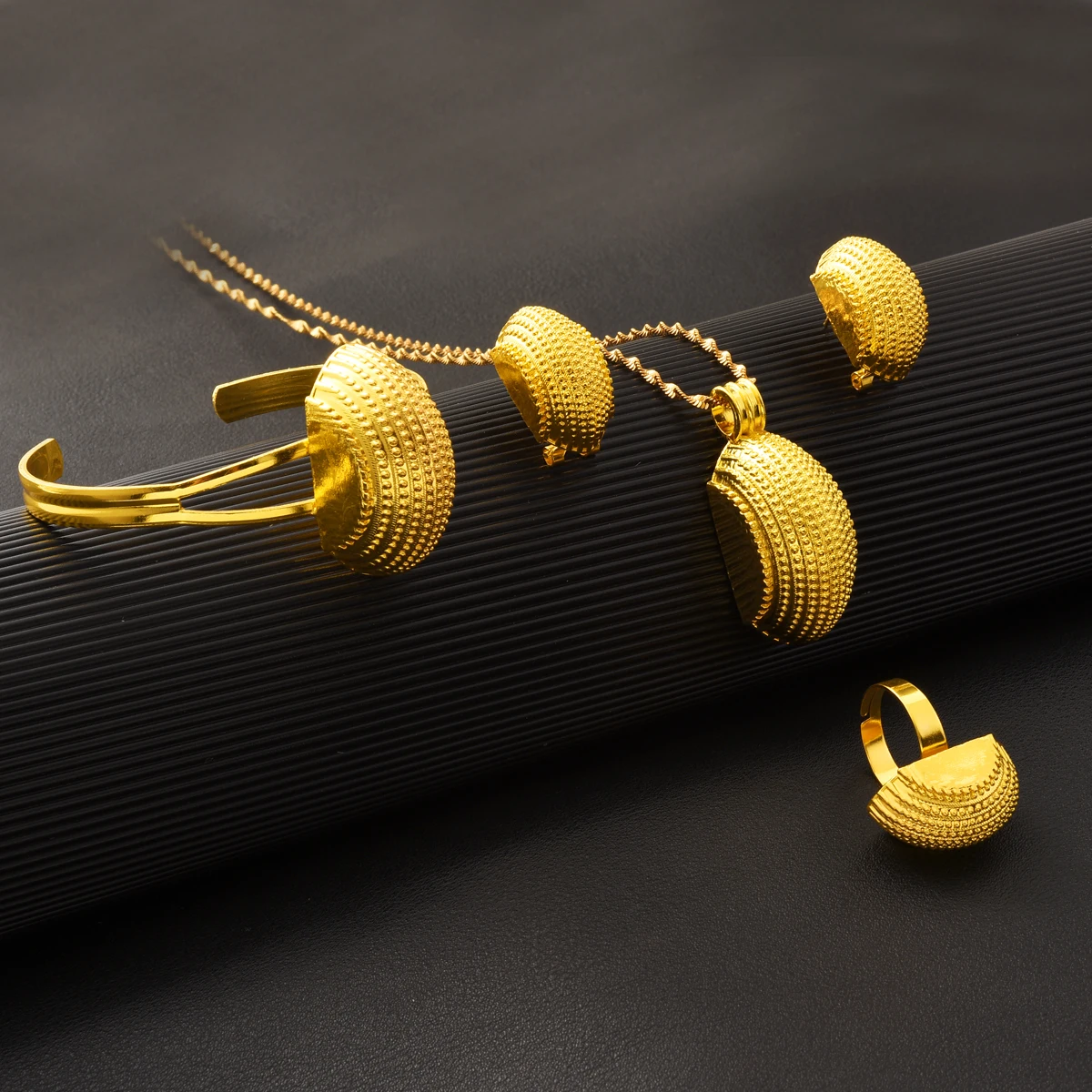 Eritrean Luxury Gold Color Jewelry Sets For Women Ethiopian Pendant Earrings Ring Bracelet Africa Dubai Wedding Accessories Gift