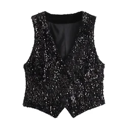 2024ZAR * Spring/Summer Hot Selling New Women's Fashion Western Versatile Style Bead Decoration Tight Short Tank Top