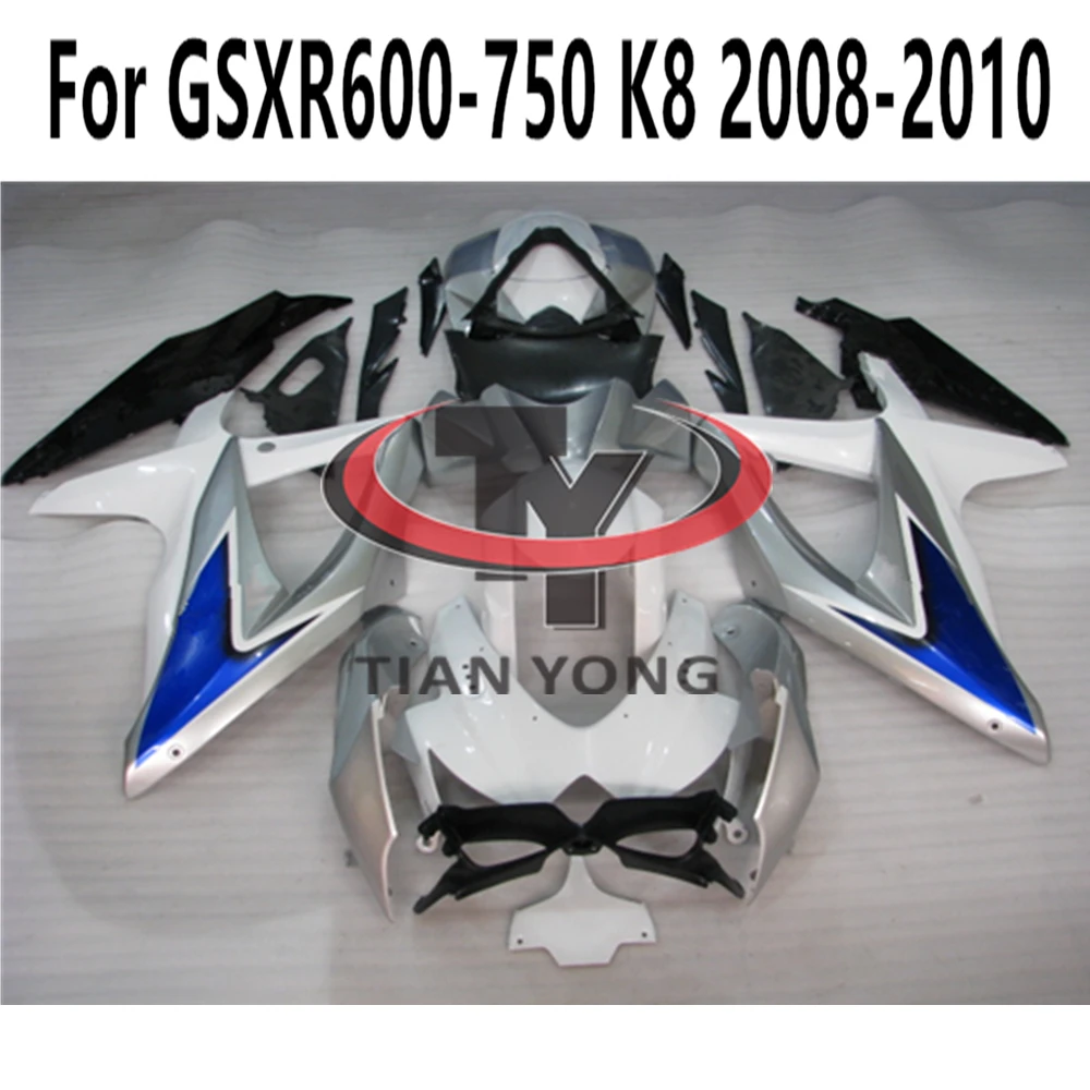 

Bodywork Cowling Motorcycle Full Fairing Kit For GSXR 600 750 K8 2008 2009 2010 Fit GSXR600 GSXR750 White blue silver gradient