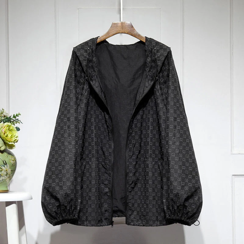 

plus Size Women's Casual Thin Outerwear Hooded Letter Print Loose Breathable Sun Protection Jaet Korean Sle Summer Coat