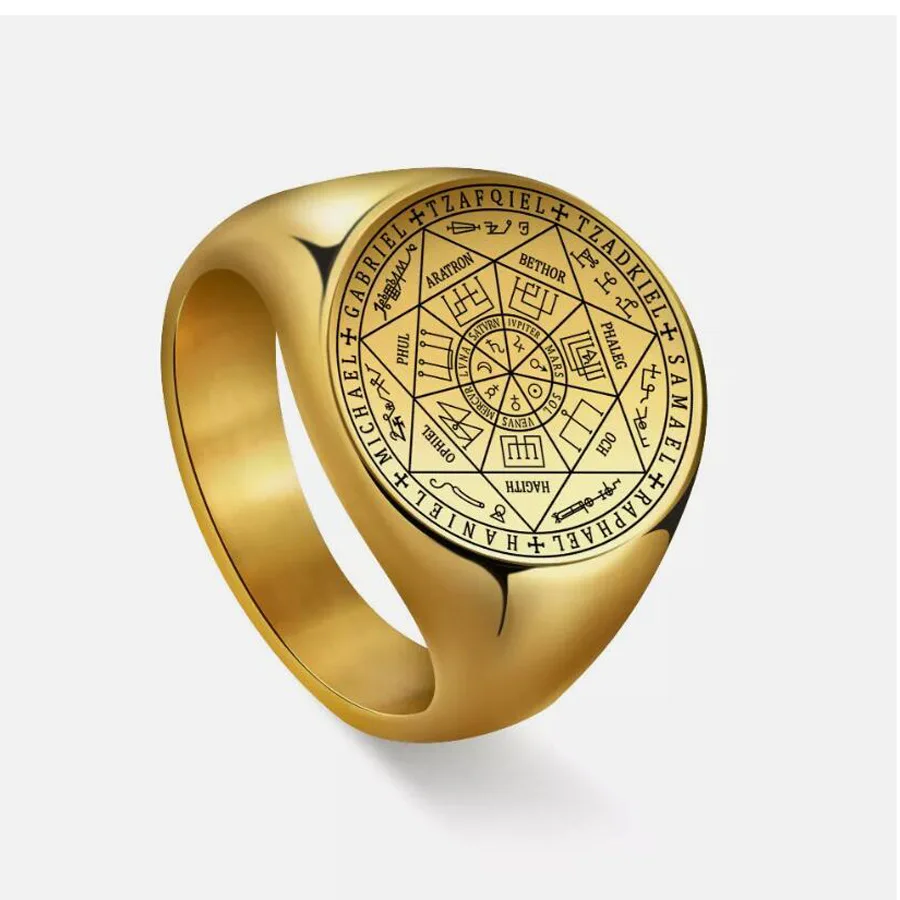 Fashionable stainless steel rings, seven angel rings, Solomon Seal Kabbalah amulet protective rings, men's and women's accessori