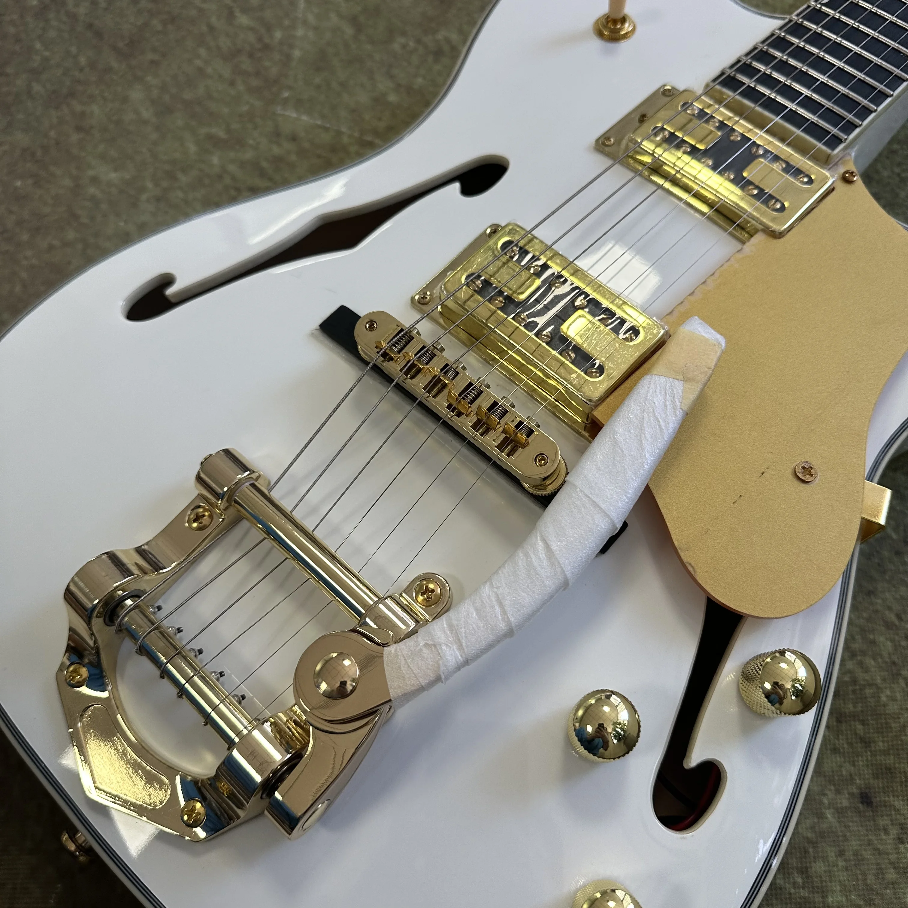 US Warehouse Wine White Semi Hollow TL Style Electric Guitar Gold Hardware Tremolo System Dual Humbucker Pickups Archtop Jazz Blues Rock Guitar Free Shipping