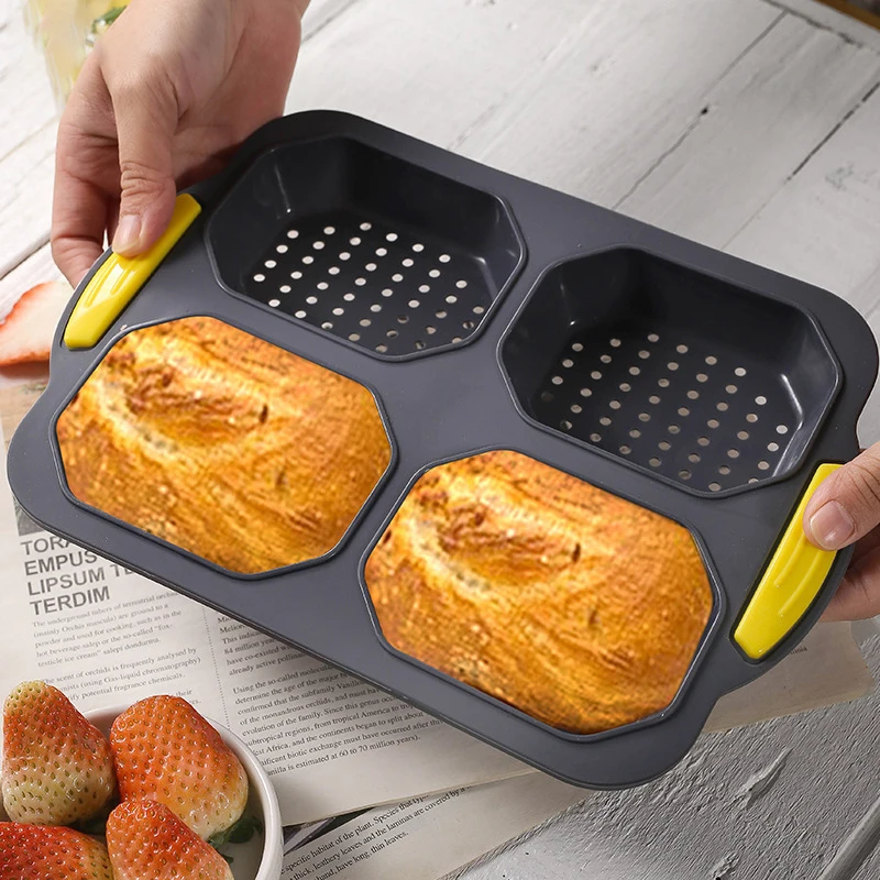Hamburger-Brötchenform mit 4 Mulden, antihaftbeschichtet, Silikon, Brot-Brotform, hitzebeständig, Silikonform, Brotform, wiederverwendbar, für die Küche, Backform