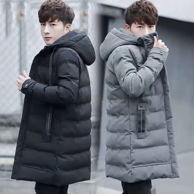 

Мужское зимнее длинное пальто, утолщенная пуховая куртка с хлопковой подкладкой, средней длины, выше колена, стиль, большой размер, с капюшоном, молодежная