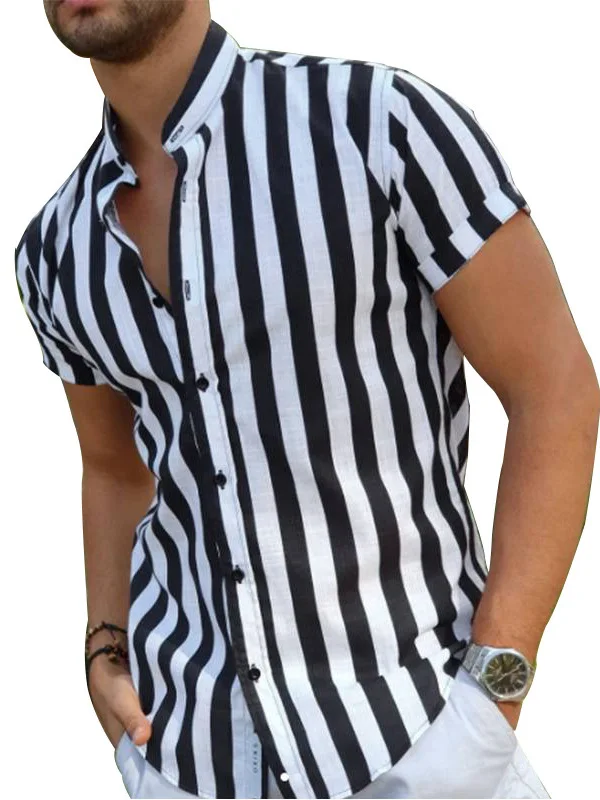

Casual Striped ort Sve irt Men's Stand Collar Versatile Casual Stripes ort irt Faionable Urban Sle Summer irt