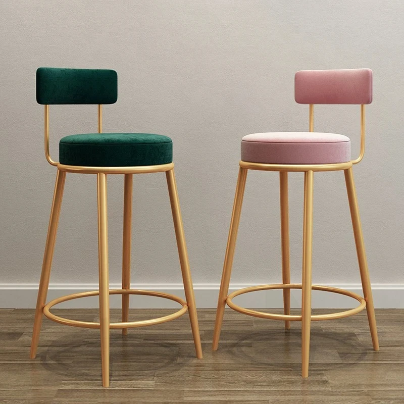 Nordic Modern Velvet Bar Chair Ins Light Luxury Barstool Design Stool Home With Backrest Dining Chair Counter Work Stools