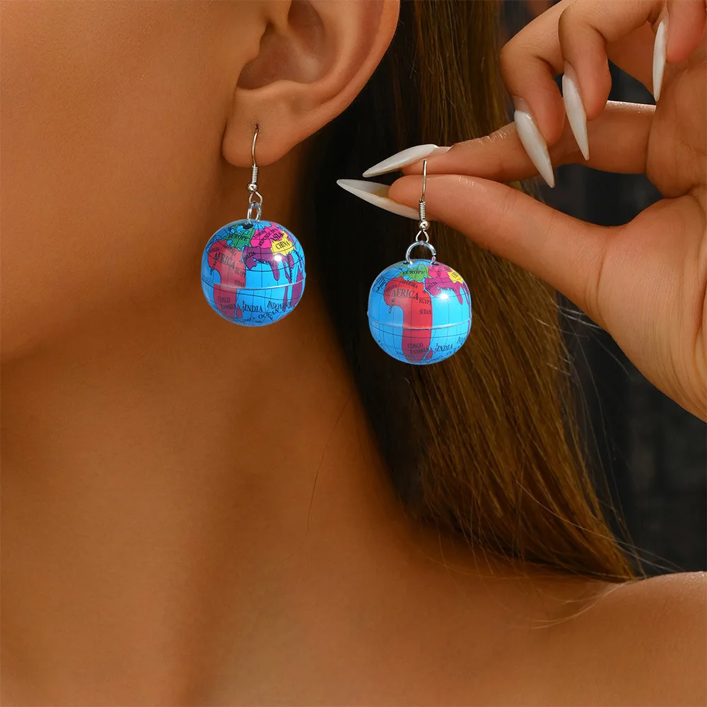 Mini Earth World Stud Earring Handmade Earth Planet Eardrops Hanging Pendant Jewelry School Geography Party Jewelry Gift