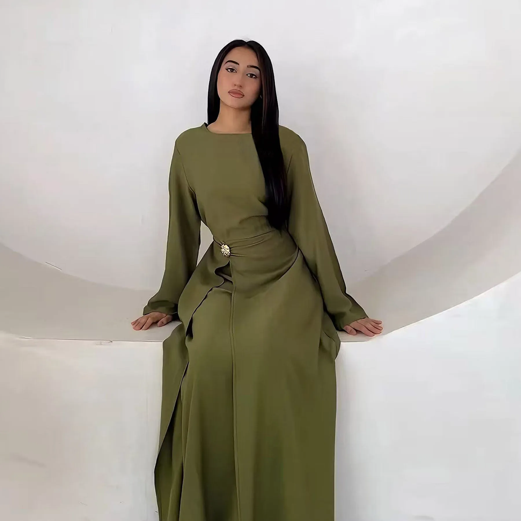 

Muslim Women Long Dress Crinkle Abaya Dubai Kaftan Islam Clothing Turkey Caftan Marocain Femme Robe Jalabiya Eid Ramadan Abayas