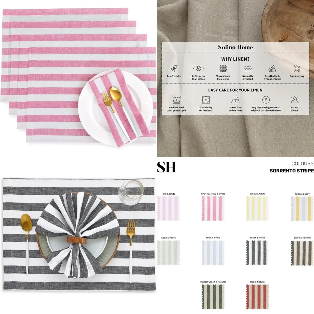 

Набор салфеток из чистого льна из 4 предметов — в стиле фермерского дома в розовую и белую полоску, 14x19 дюймов, 100% лен для домашней столовой