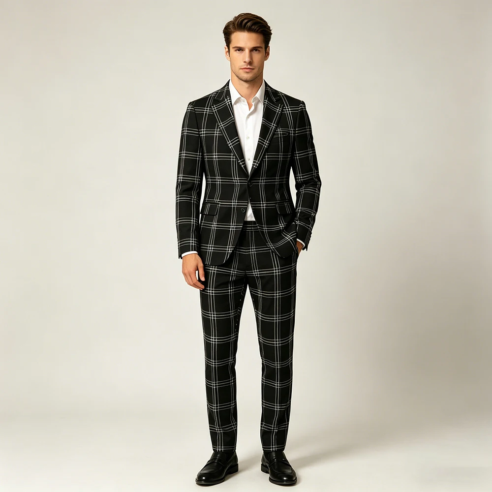 

Elegant Black Men's Suits For Party Slim Fit Bespoke Single Breasted Blazer High Quality Business 2 Piece Jacket Pants Sets